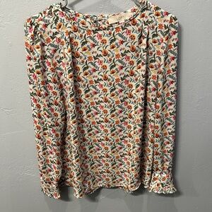 LOFT Floral Blouse - Cream with Red and Yellow Accents